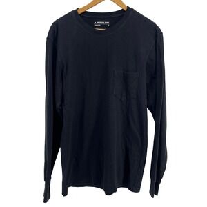 American Giant Mens Black Long Sleeve Pocket T Shirt Size Small Made‎ in USA